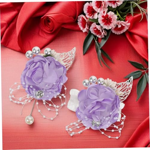 Healeved Hochwertiges Hochzeits-wrist Corsage und Boutonniere Set Leichte Künstliche Blumenarmbänder und Ansteckblumen für Braut Bräutigam Brautjungfern Vielseitig für Hochzeitsparty und von Healeved