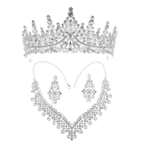 Healeved Hochzeit Schmuckset Damen Braut Teilig Strass Halskette Ohrringe Set Silberweiß für Hochzeit Ball Romantische Anlässe Geschenkverpackt von Healeved