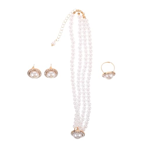 Healeved Imitation Pearl Schmuckset Damen mit Strass Halskette Ohrringe Ring Vintage Stil für Hochzeit Party Festliche Anlässe von Healeved
