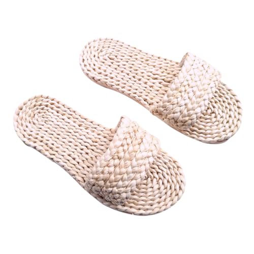 Healeved Japanische Retro Slipper Damen Weiß Rutschfest Atmungsaktiv Leicht Für Zuhause Und Draußen Komfortable Modische Gewebte Hauspantoffeln von Healeved