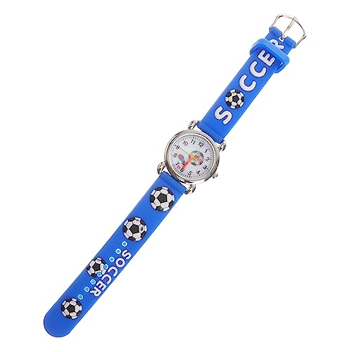 Healeved Junge Mädchen Armbanduhr Mit Fußball Muster Cartoon Uhr Für Jungen Mädchen Blau Gummiband Kinderuhr Leicht von Healeved