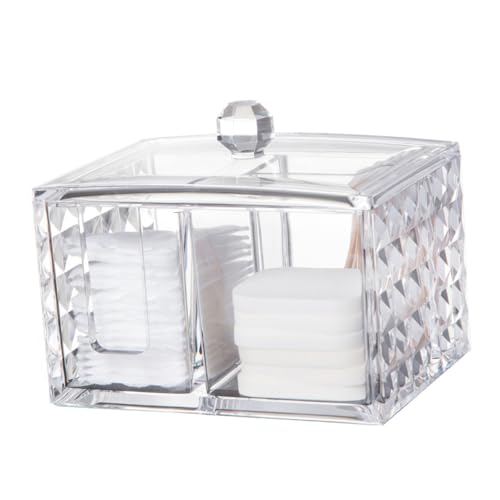 Healeved Transparente Mit Deckel Im Diamantmuster Staubdichter Organizer Für Baumwollpads Und Wattestäbchen Ideal Für Bad Und Kosmetikaufbewahrung von Healeved