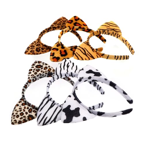 Healeved Katzenohren Haarreif 6 Stücke Ebene Ohr Haarband Cosplay Kopfschmuck für Kinder und Erwachsene Leopardendesign für Karneval und Partys von Healeved