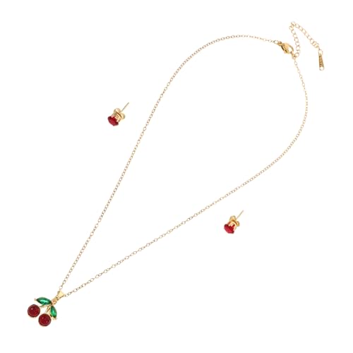 Healeved Kirschen Schmuckset für Frauen Rhinestone Halskette Ohrringe Ästhetisches Design Raffinierte Kette Hautfreundlich und Langlebig Perfektes Accessoire für von Healeved