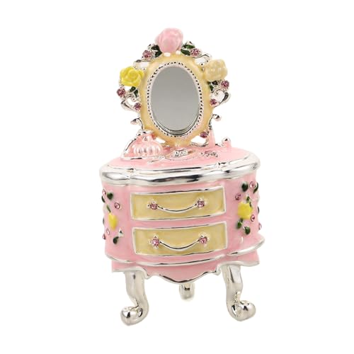 Healeved Kleine Emaillierte Schmuckschatulle Mit Integriertem Spiegel Dekorative Retro-schmuckschatulle Aus Metall Organizer Für Schmuck Und Accessoires Antike Truhe Für Frauen von Healeved