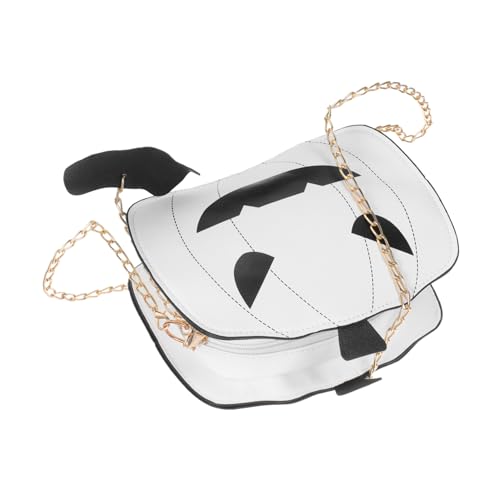 Healeved Kleine Halloween Kürbis Crossbody Tasche Weiß Leichte PU Polyester Umhängetasche mit Geräumigem Innenfach Süße Satchel Handtasche für Damen Mädchen Party und Alltag von Healeved