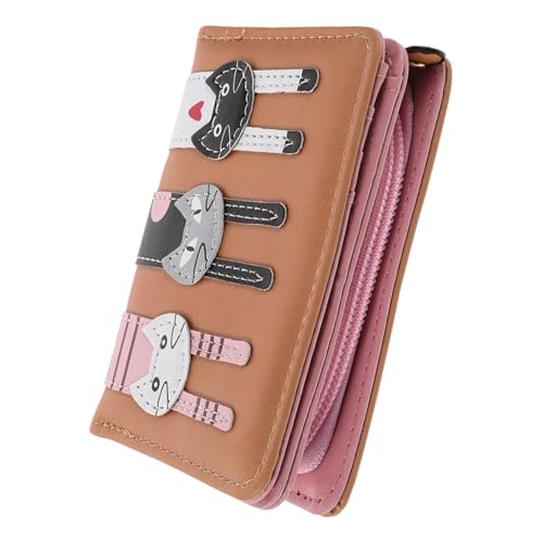 Healeved Kompakte Bifold Geldbörse mit Süßem Katzenmotiv PU-Kunststoff Kartenhalter und Münzfach Leichtes Weiches Material für Mädchen und Frauen Praktisch für Rucksack und Tasche von Healeved