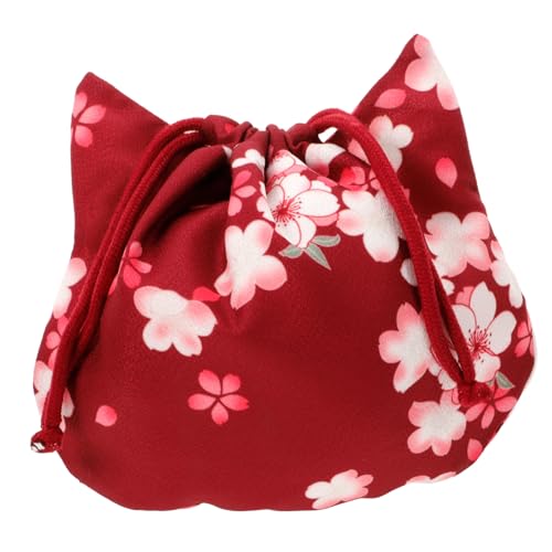 Healeved Kordelzug handtasche Katzenkopf Stoffbeutel Damen Drawstring Tote Bag Party Abendtasche Weinrot Modisch Kompakt Vielseitig für Frauen Alltag und Veranstaltungen von Healeved