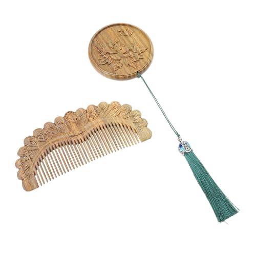 Healeved Kosmetikspiegel mit Geschnitztem Sandelholz Kamm Set Kompakt Leicht Tragbar Chinesischer Stil für Make Up Augenbrauen und Reise Seitig Verzierter Runder Spiegel Geschenkbox von Healeved