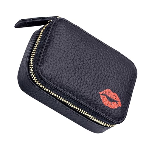 Healeved Kosmetiktasche für Lippenstift Lippenstiftkoffer mit Spiegel Reisen Kompakte Reise-Make-up-Tasche Lipgloss Damen-geldbörsen Reise -Make -up -Tasche Make -up -Taschen Pu Schwarz von Healeved