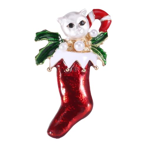 Healeved Kreative Katzenbrosche Weihnachten Rote Legierung Tropfen Design Anstecknadel für Katzenmama und Festtagsoutfits von Healeved
