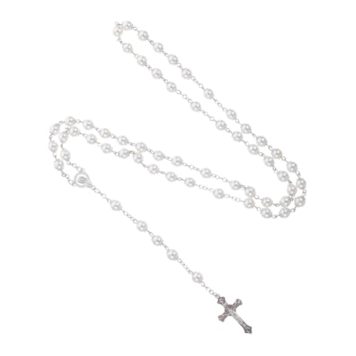 Healeved Kreuzkette Damen mit Goldfarbenen Perlen Leichte Halskette Langlebiger Schmuckkette für Alltag und Festliche Anlässe für Frauen von Healeved