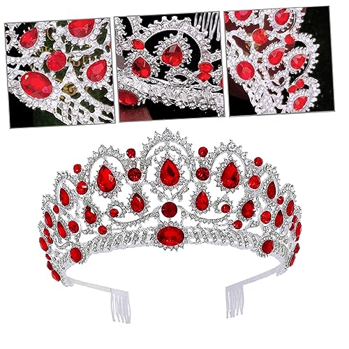 Healeved Kristallbesetztes Brautkronen Haarband Langlebiges Diadem mit Gutem Stirnband für Hochzeit Festliche Anlässe und Prinzessinnen Look Rote Kristallkrone für Damen von Healeved