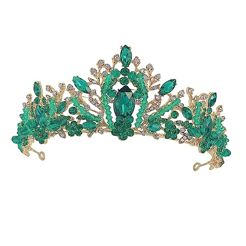 Healeved Kristallkrone Braut Haarschmuck Gold Grün Strass Tiara Crown für Hochzeit Damen Brautkleid Accessoire Elegant Handgefertigt Glänzend Stirnband von Healeved