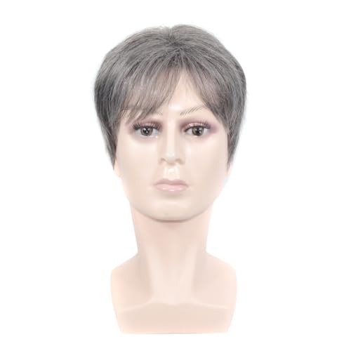 Healeved Kurze Graue Perücke Für Herren Kopfbedeckung Aus Hochtemperaturfaser Stilvolle Modische Abdeckung Für Den Alltag Party Cosplay Grau von Healeved