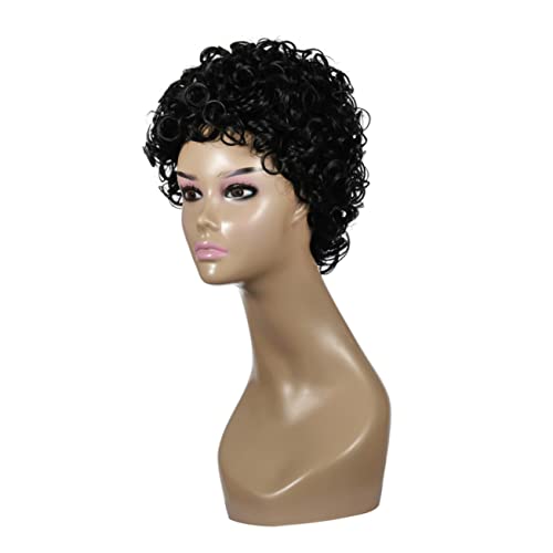 Healeved Kurze Lockige Perücke Für Damen Schwarzes Haarteil Modische Perücke Perückenkostüm-accessoire Für Frauen Waschbar Mit Kaltem Wasser von Healeved