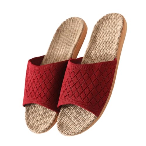 Healeved Leichte Atmungsaktive Leinen Hausschuhe mit Strapazierfähiger Rutschfester Sohle Schützendes Abrieb Design Flexibles Material für Frühling und Sommer Saugfähige Indoor Slipper von Healeved