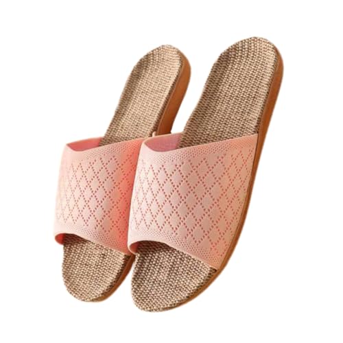 Healeved Leichte Atmungsaktive Leinenhausschuhe Damen Frühling Sommer Indoor Slipper Rutschfest Bequeme Freizeitschuhe für Zuhause von Healeved