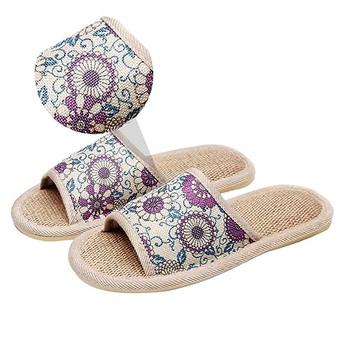 Healeved Leichte Damen Leinen Hausschuhe Sommer Slipper Rutschfest Atmungsaktiv Komfortabel Für Zuhause und Alltag von Healeved