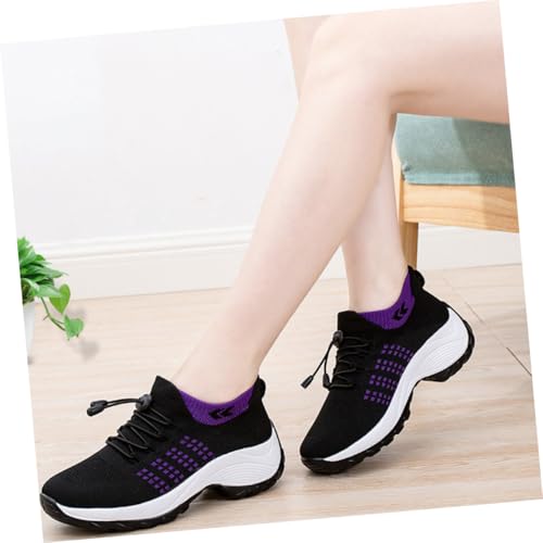 Healeved Leichte Damen Sportschuhe aus Atmungsaktivem Strickmaterial Elastische Freizeit Sneaker Bequeme Lauf und Tanzschuhe für Frühling und Sommer für Outdoor und Alltag Schwarz Violett Healeved Leichte Damen Sportschuhe aus Atmungsaktivem Strickmaterial Elastische Freizeit Sneaker Bequeme Lauf und Tanzschuhe für Frühling und Sommer für Outdoor und Alltag Schwarz Violett von Healeved