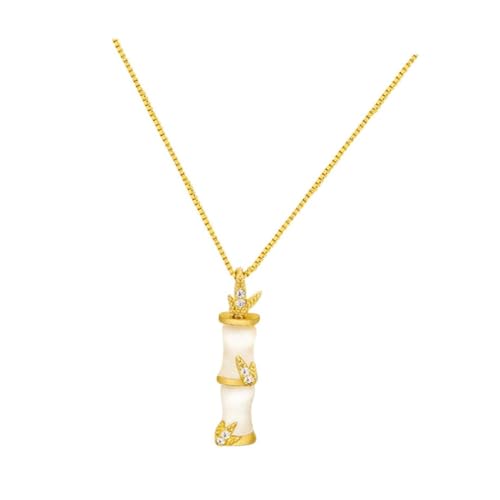 Healeved Leichte Modische Metallkette mit Kleinem Bambus anhänger Elegante Halskette für Damen Vielseitiges Schmuckstück für Party Reise und Alltag Hautfreundlich und Langlebig Goldfarbig von Healeved