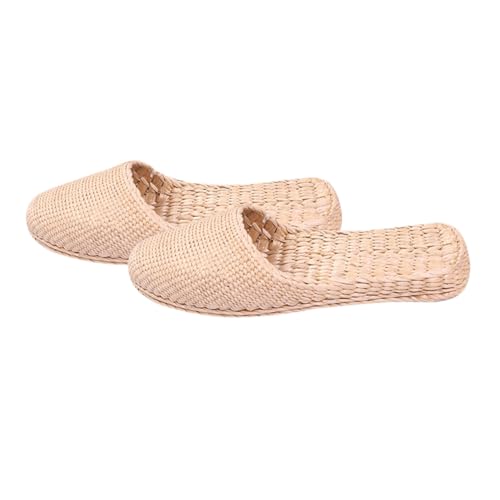 Healeved Leichte Sommer Hausschuhe Damen Atmungsaktive Strohsandalen Strickdesign Bequeme Haushalts Pantoffeln Gelb von Healeved