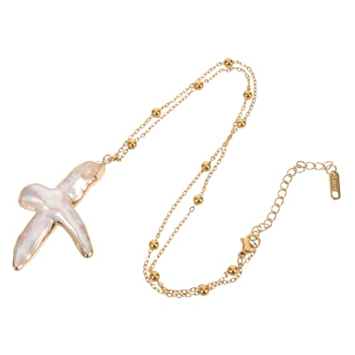 Healeved Minimalistische Barock Perlen Kreuz Halskette Goldrand Christliches Schmuckstück für Frauen und Männer Glaubensanhänger für Taufe Weihnachten und Religiöse Feiertage von Healeved