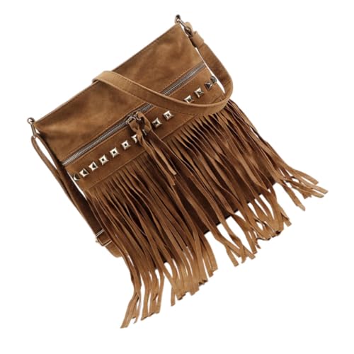 Healeved Modische Damen Umhängetasche aus Weichem Western Rivet Quaste Vielseitige Single shoulder Bag für Alltag Shopping und Reisen Mittelgroß Geräumig Reißverschlussgesichert von Healeved