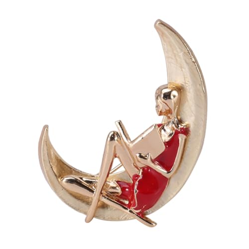 Healeved Mondform Brosche für Damen Legierungsbrosche als Modisches Accessoire Rot für Hochzeiten Partys und Täglichen Gebrauch für Kleidung Taschen und von Healeved