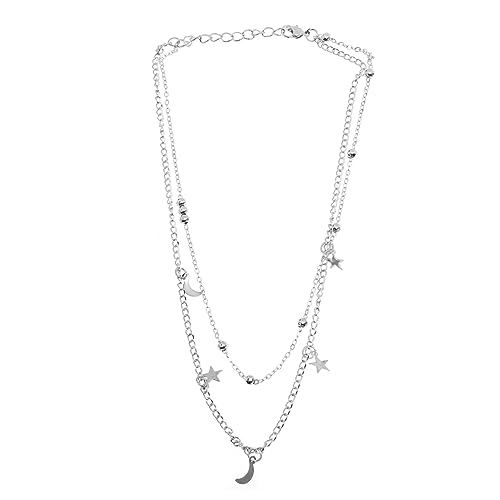 Healeved Moon Dangle Choker Halskette Doppellagige Kette mit Stern und Mondanhänger Silberner Kurzstyle Modischer Schmuck für Damen als zu Valentinstag und Geburtstag von Healeved