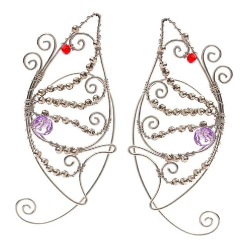 Healeved Ohrclips Damen Schmetterling Ohrhänger Handgefertigt Perlenbesetzt Cosplay Fairy Earcuffs Verstellbar Komfortabel Für Alltag und Party von Healeved