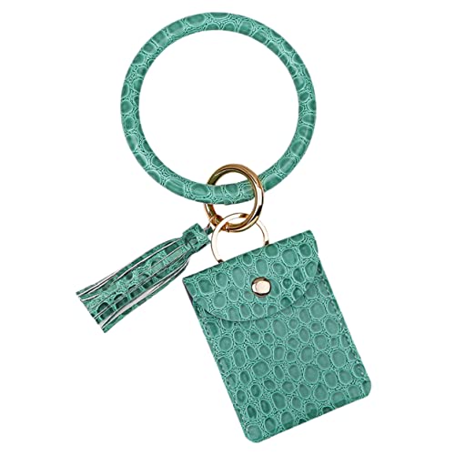 Healeved PU Münzgeldbörse mit Prägung Großer Ring Armband Schlüsselanhänger Mini Kartenetui mit Klappverschluss Damen Schlüsselanhänger und Armband Grün Langlebiges Modisches Accessoire von Healeved