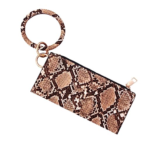Healeved PU Schlüsselanhänger Geldbörse für Damen Handtasche mit Reißverschluss Kosmetiktasche im Kaffeebraun mit Schlangenmuster für Party Shopping von Healeved