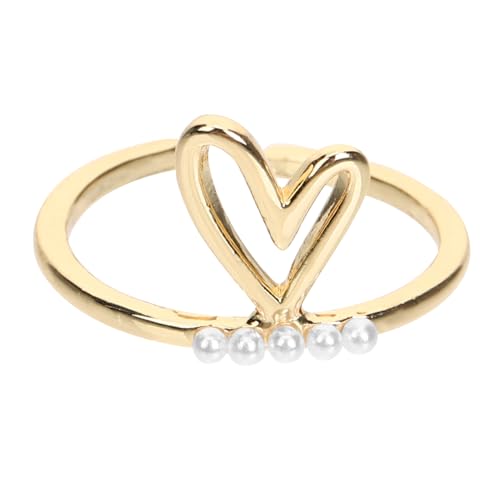 Healeved Perlenring Mit Herzmotiv Verstellbarer Offener Ring Für Frauen Und Mädchen Perlenschmuck Mit Ehering-optik von Healeved