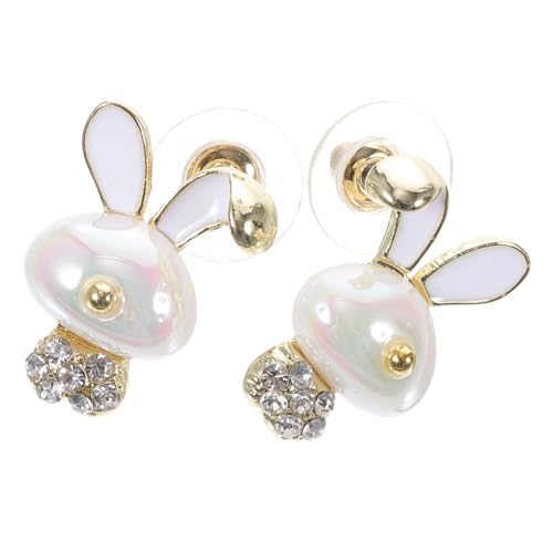 Healeved Perlenohrringe Damen Bunny Ohrstecker Hasenform mit Künstlicher Perle und Strass Niedliche Kaninchen Ohrringe für Ostern und Alltag Funkelnder Schmuck für Frauen von Healeved