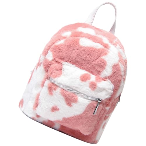 Healeved Plüsch Mini Rucksack Mädchen Kuscheliger Schultertasche Modischer Kleiner Rucksack mit Reißverschluss für Alltag Schule Geschenk Rosa Kuhmuster von Healeved