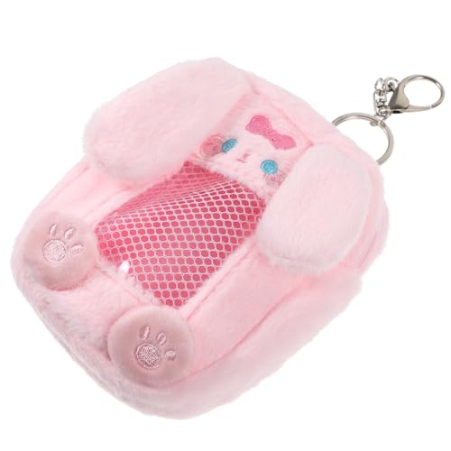 Healeved Plüsch Münzgeldbörse mit Schlüsselanhänger Kleine Geldbörse Damen Zipper Portemonnaie für Karten und Kleingeld Weiches Material für Studenten und Alltag Rosa Hasen Design von Healeved
