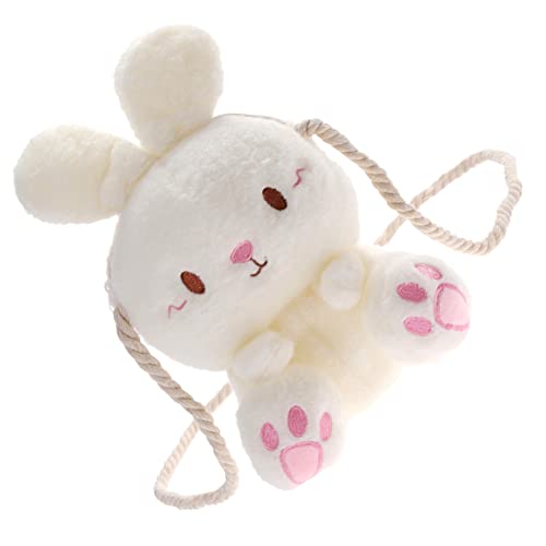 Healeved Plüsch -kaninchenbeutel Kunstfell Plüschtasche Ausgestopftes Kaninchen Plüsch-kaninchen-tasche Hase Cartoon-tasche Kuscheltier Rucksack Schulter Weiß Flanell von Healeved