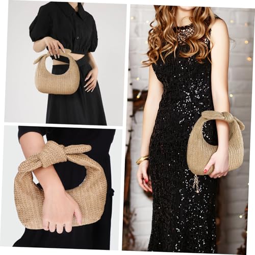 Healeved Polyester Handtasche Damen Kleine Geflochtene Clutch mit Schleife Leicht und Langlebig Für Strand Party Shopping Sommer Tasche von Healeved
