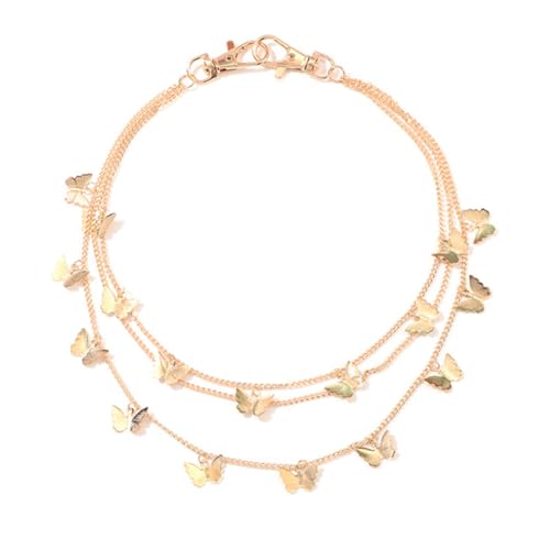 Healeved Punk Hip hop Damen Hüftkette mit Mehrlagigem Schmetterlingsanhänger Verstellbare Metall Waist Chain als Modische Körperkette für Hose und Freizeit Goldfarben von Healeved
