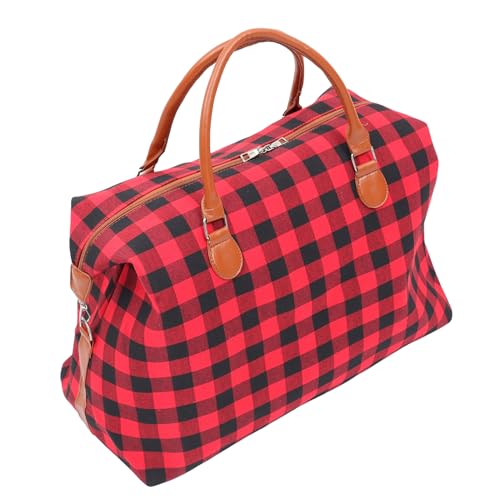 Healeved Reisetasche Schwarz rot Kariert Canvas Outdoor Tasche Vielseitig Handtasche für Camping Wandern Sport Strand Strandtasche Arbeit Damen Business von Healeved