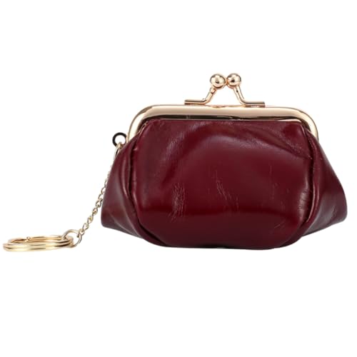 Healeved Retro Echtes Ölwachsschicht Rindsleder Geldbörse Damen Münzfach Klein Langlebig Tragbar mit Ring für Münzen Geld Ohrhörer und Kleine Accessoires Weinrot von Healeved