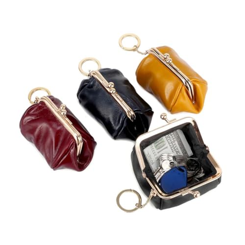 Healeved Retro Geldbörse aus Echtem Rindsleder mit Wachsbeschichtung Kleine Damen Münzgeldbörse Langlebig und Tragbar für Münzen Bargeld und Zubehör Modisches Gelb von Healeved