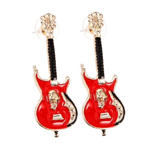 Healeved Retro Gitarren Ohrringe Legierung mit Tropfendem Emaille Leuchtend Skulls Design für Damen Leichte Ohrstecker für Musiker und Fans von Funky Schmuck von Healeved