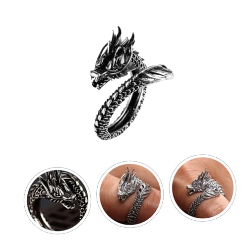 Healeved Retro Herren Ring Öffnung Dragon Design Ethnischer Stil Verstellbar Langlebig Geschenk für Geburtstag Hochzeit Vatertag von Healeved