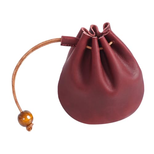 Healeved Retro Leder -Aufbewahrungstasche Mini Taschen für Frauen Münze Taschenzubehör Schlüssel wechselt die Tasche Münzbeutel aus Leder Geldbeutel Rotwein von Healeved