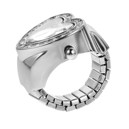 Healeved Retro Quartz Ringuhr mit Elastischem Band Herzform Ringuhr für Damen und Herren Analoge Numerals Quarzuhr als Modisches Geschenk zum Valentinstag Praktische und Dekorative von Healeved