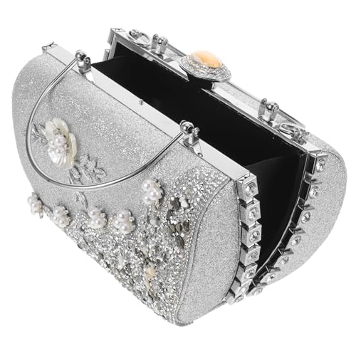 Healeved Rhinestone Abendtasche mit Perlenbesatz Funkelnde Clutch für Damen Stilvolle Blüten-design Handtasche Kristallverziert für Hochzeit Gala Party Silberfarben Kompakt und Stilvoll von Healeved