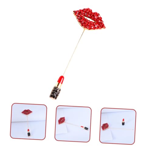 Healeved Rhinestone Brosche Lipstick Design Metall Anstecknadel für Damen Kleidung Hüte Rucksäcke Modisch Strass Verziert Lapel Pin Rot von Healeved