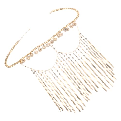 Healeved Rhinestone Head Chain Schmuck mit Goldfarbenen Quasten Langlebiges Brautschmuck Accessoire Boho Stirnkette für Hochzeiten Feste und Partys Kopfbedeckung für Damen von Healeved